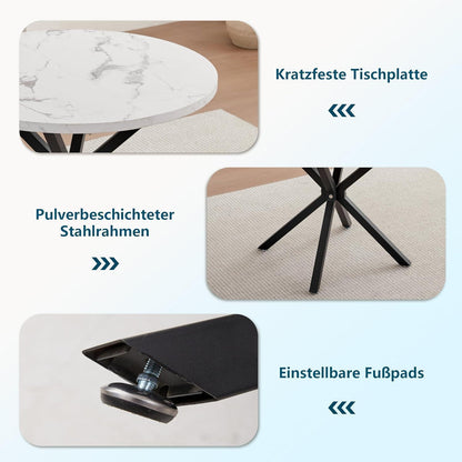 Nordisches Esstisch Set mit 4 gepolsterten Stühlen (Marmor-BK + Schwarz)