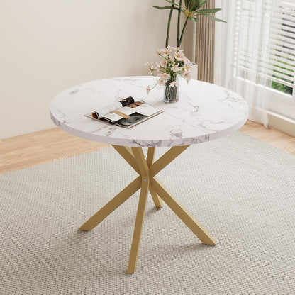 Nordisches Esstisch Set mit 4 gepolsterten Stühlen (Marmor-GD + Weiß)