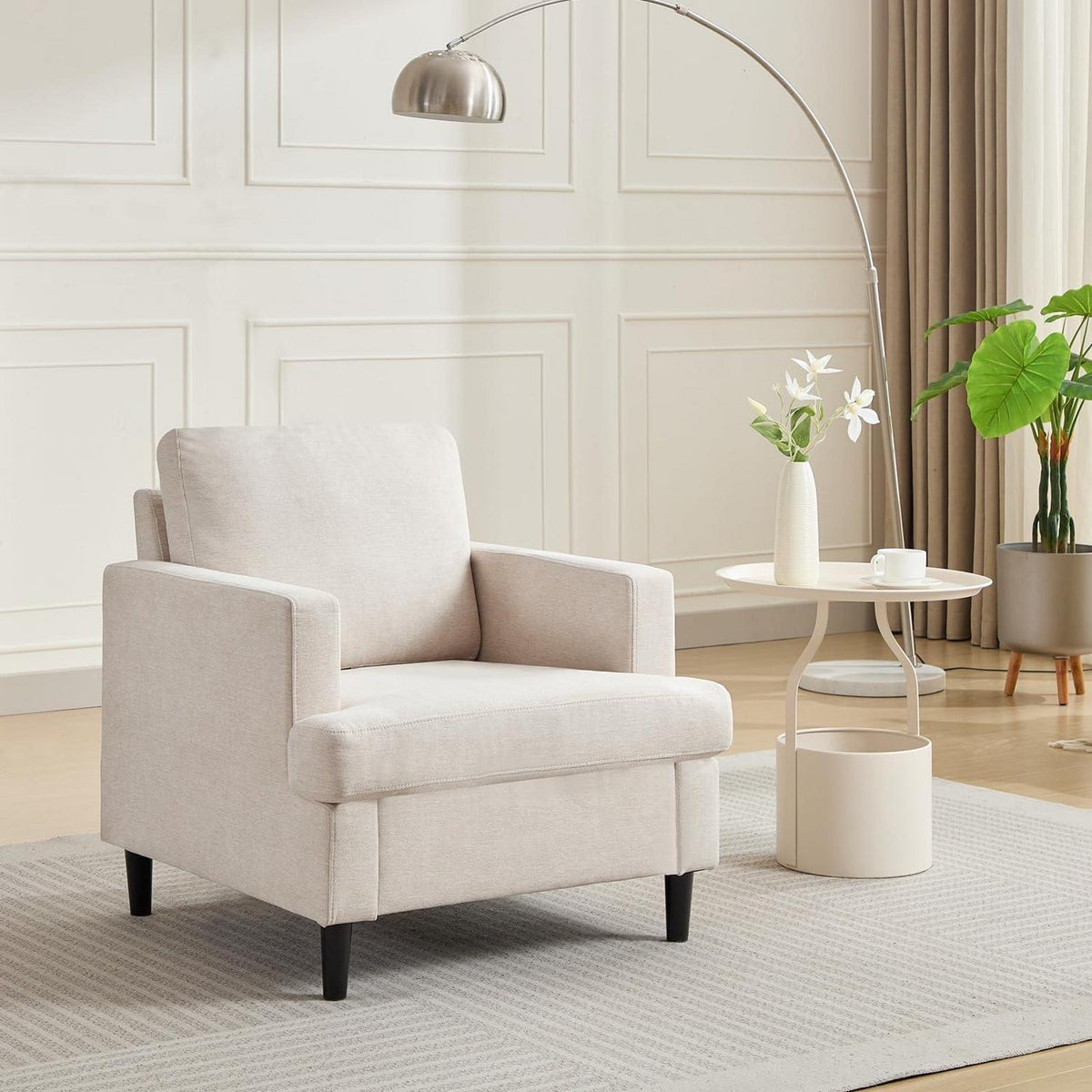 Übergroßer Leinen-Akzentstuhl – Bequemer Wohnzimmer-Sessel Beige