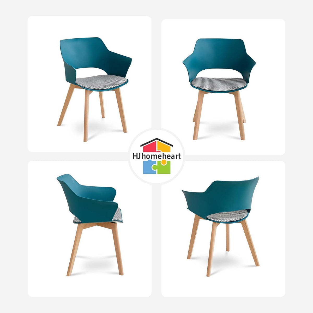 Nordisches Esstisch Set mit 4 gepolsterten Stühlen (Marmor-BK + Seeblau)