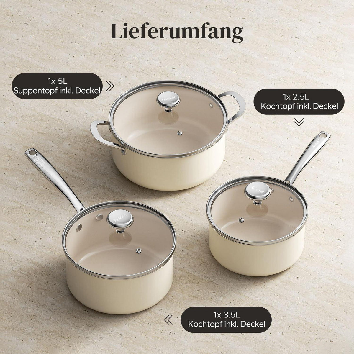 6-teiliges Keramik Topfset Induktion – Beige