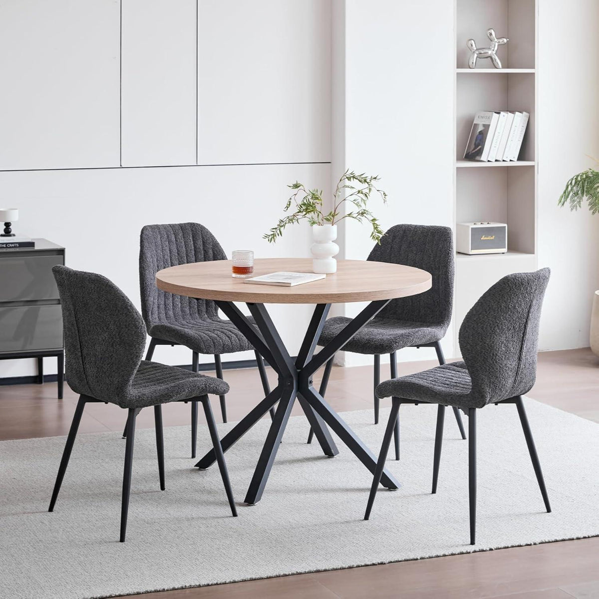 8er Set Esszimmerstühle Modern Schwarz Streifenmuster