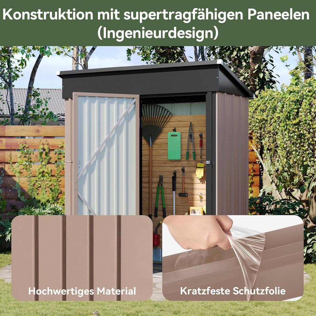 Gartenhaus 5x3 ft mit Standfuß – Wetterfester Geräte- & Fahrradschuppen