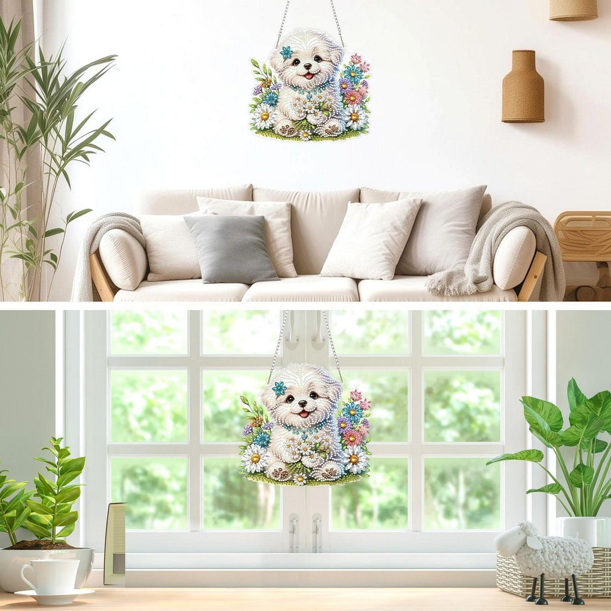 Diamantmalerei Hängeornament Welpe 5D Fensterbild mit Kette