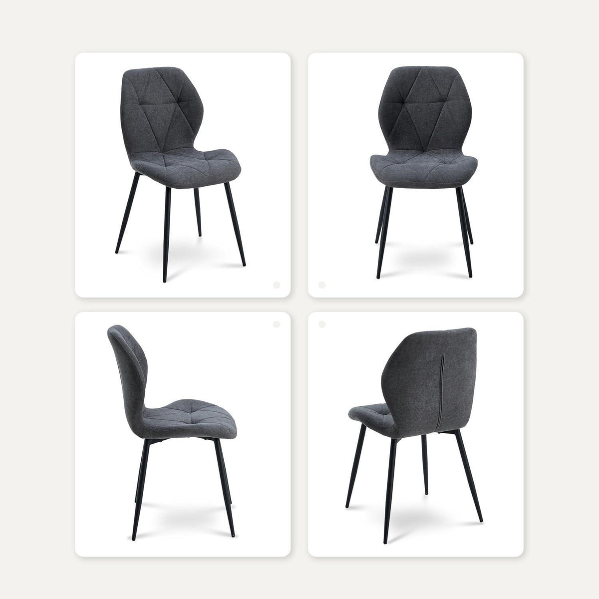 Moderner Esszimmerstuhl Set 6er – Gepolstert, Dunkelgrau