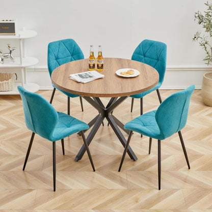 6 Esszimmerstühle Modern Blau Gepolstert mit Rautenmuster