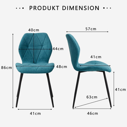 6 Esszimmerstühle Modern Blau Gepolstert mit Rautenmuster