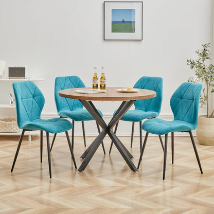 6 Esszimmerstühle Modern Blau Gepolstert mit Rautenmuster