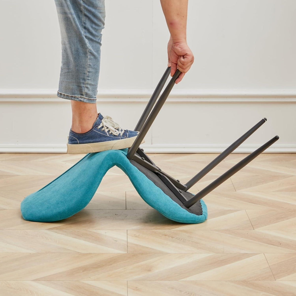 6 Esszimmerstühle Modern Blau Gepolstert mit Rautenmuster