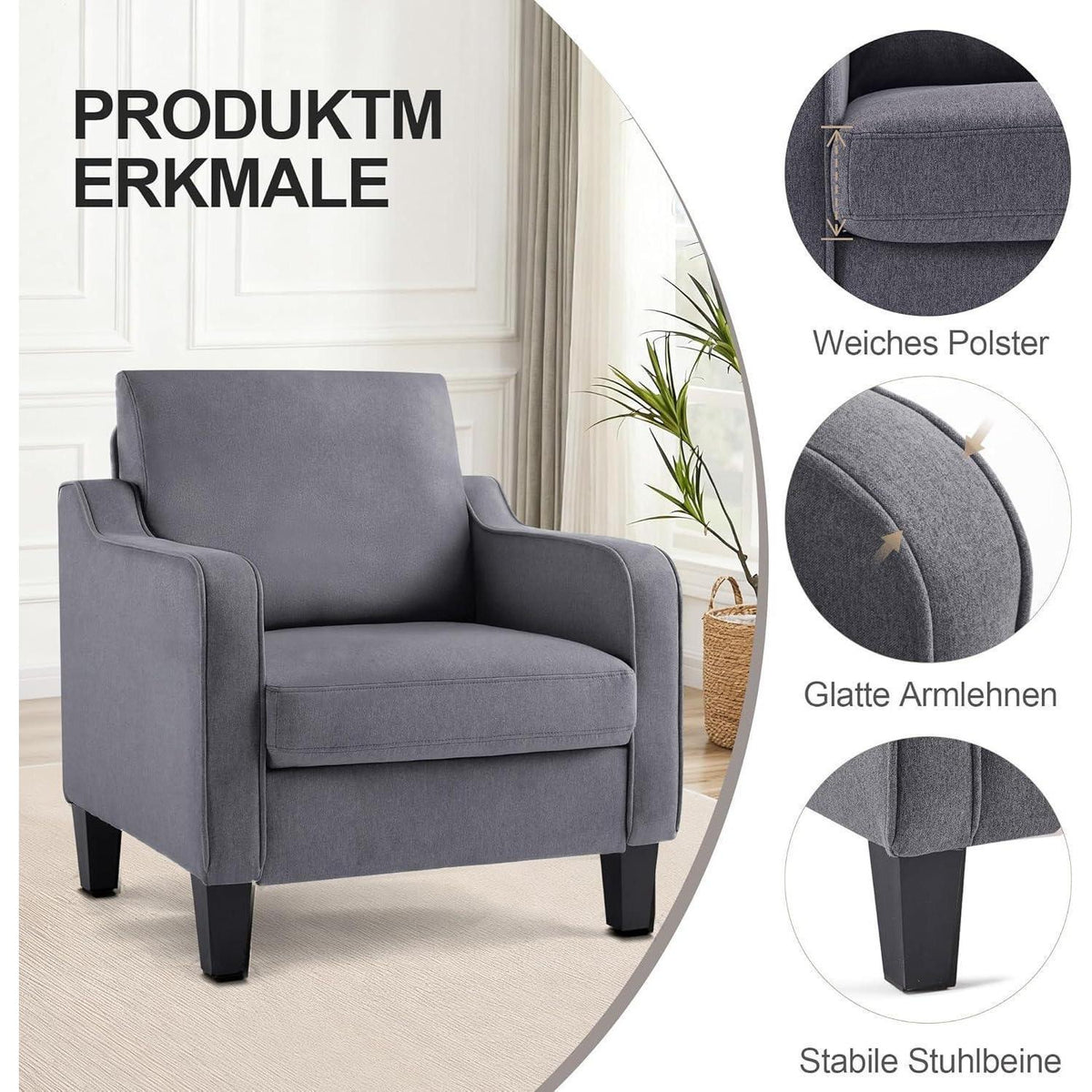 2er-Set Ohrensessel Wohnzimmer Modern Dunkelgrau
