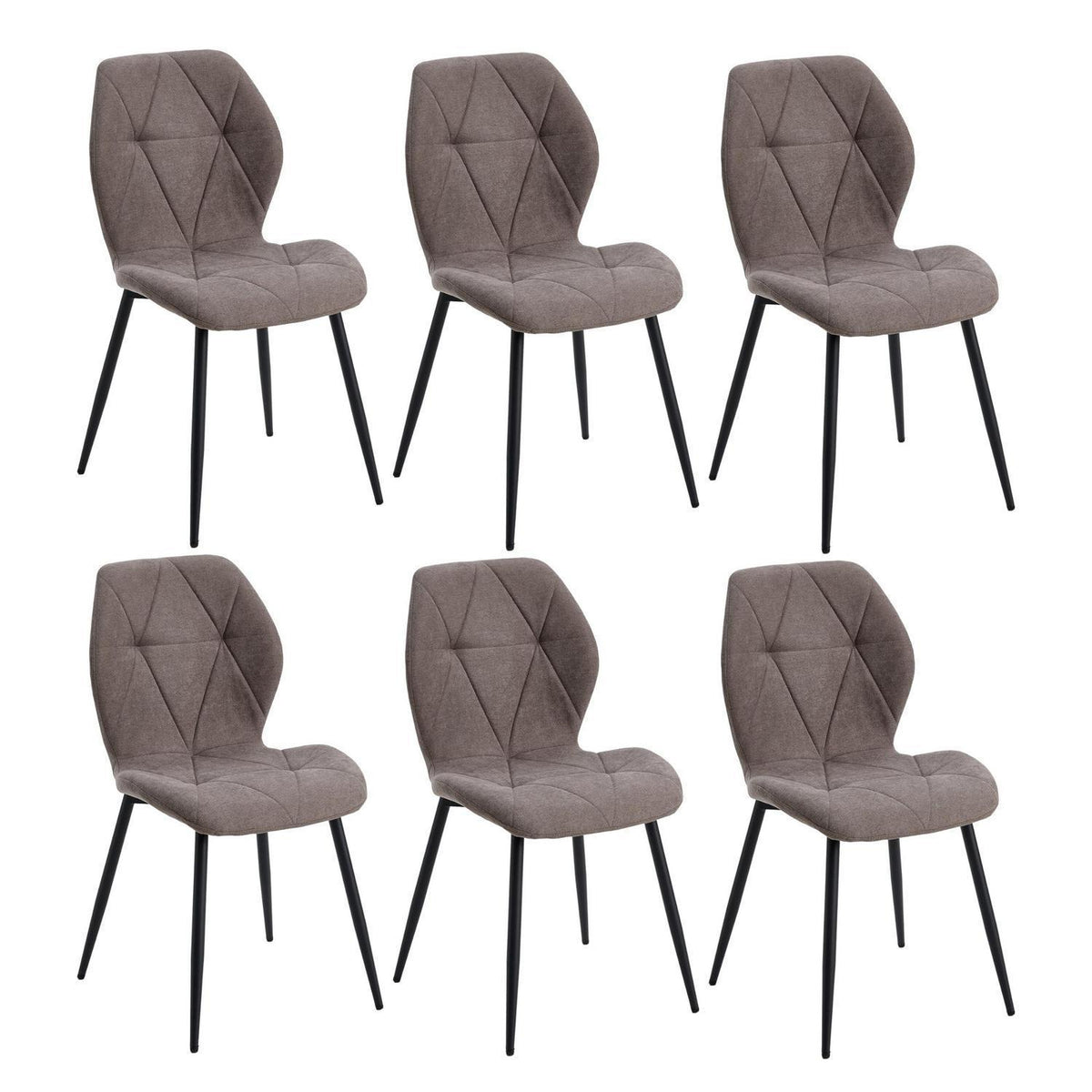 6er-Set Esszimmerstühle Modern Braun Gepolstert mit Rautenmuster