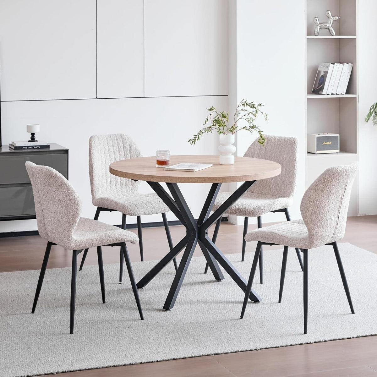 6er Set Esszimmerstühle Modern Beige Streifenmuster