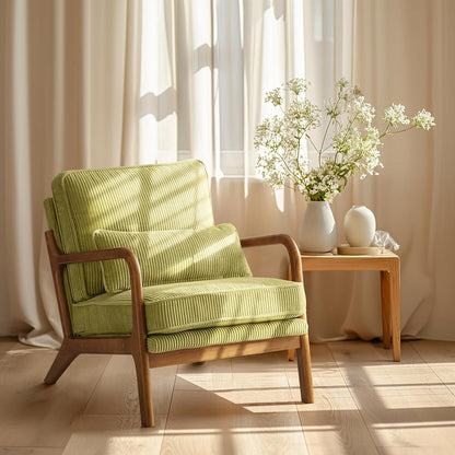 Gepolsterter Cord-Sessel Grün | Bequemer Lounge- & Lesesessel