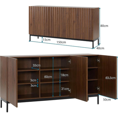 Sideboard Eiche dunkel - 3-türiger Mid-Century Schrank 150x40x80cm