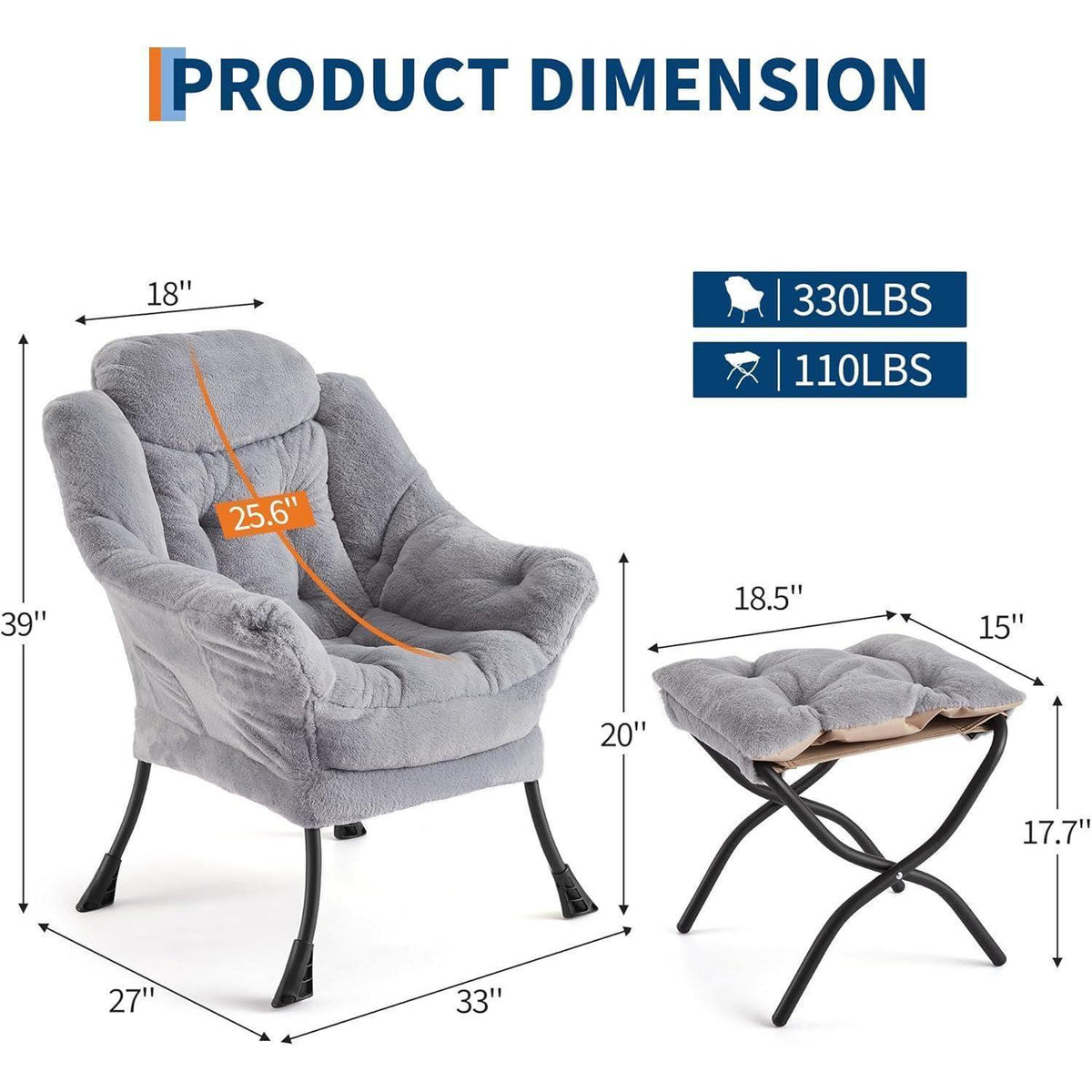 Lazy Chair mit Ottomane – Bequemer Lesesessel Hellgrau