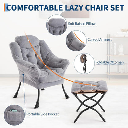 Lazy Chair mit Ottomane – Bequemer Lesesessel Hellgrau