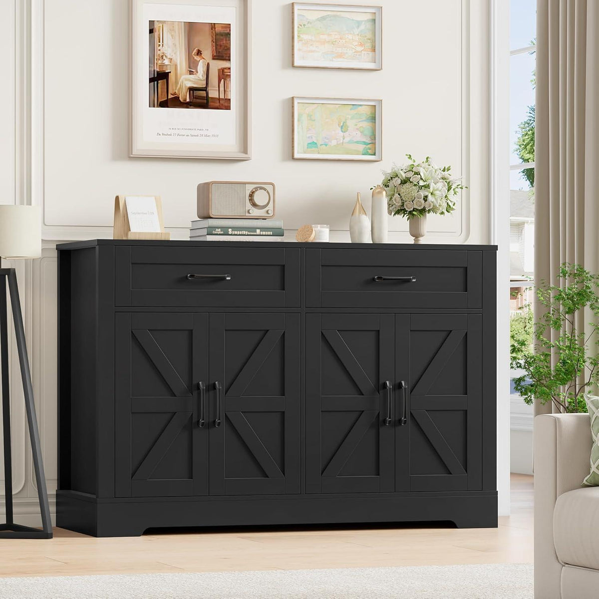 Küchenbuffet Sideboard mit 2 Schubladen & 4 Türen Schwarz