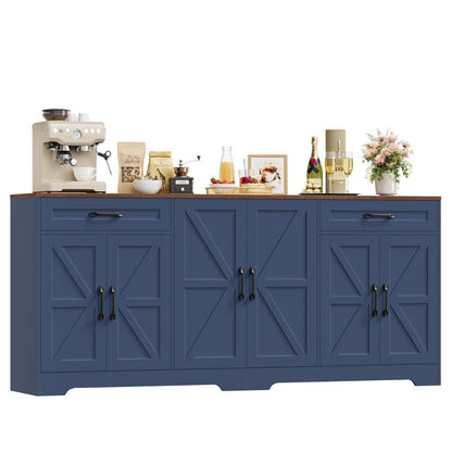 180cm Sideboard Küche mit Arbeitsplatte | Blaues Küchenbuffet mit 6 Türen