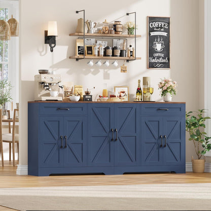180cm Sideboard Küche mit Arbeitsplatte | Blaues Küchenbuffet mit 6 Türen