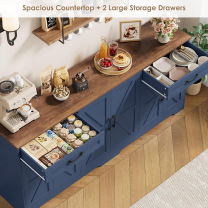 180cm Sideboard Küche mit Arbeitsplatte | Blaues Küchenbuffet mit 6 Türen