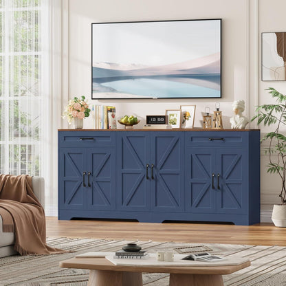 180cm Sideboard Küche mit Arbeitsplatte | Blaues Küchenbuffet mit 6 Türen