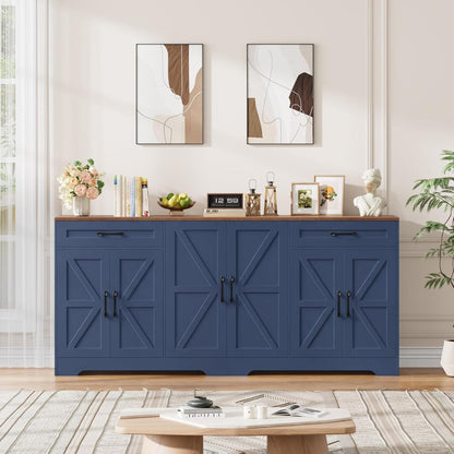 180cm Sideboard Küche mit Arbeitsplatte | Blaues Küchenbuffet mit 6 Türen