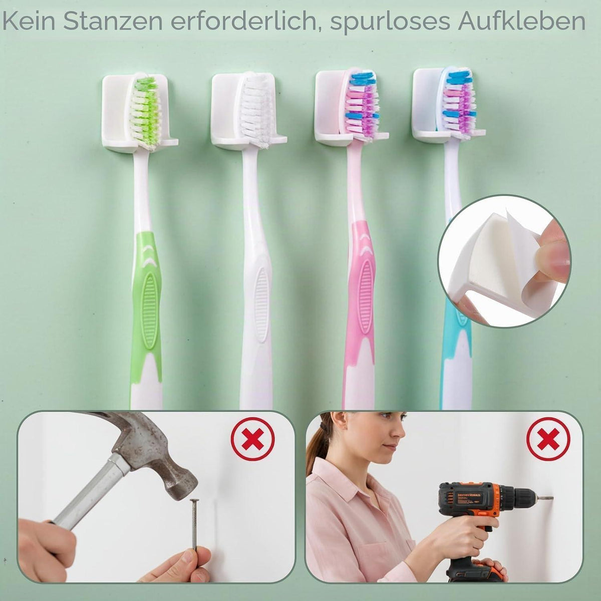 8x Zahnbürstenhalter Wandhalterung ohne Bohren