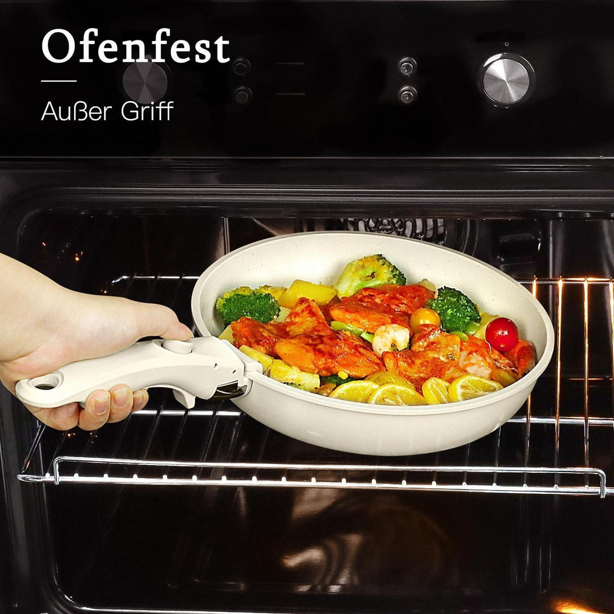 21-teiliges Granit Topfset mit abnehmbaren Griffen