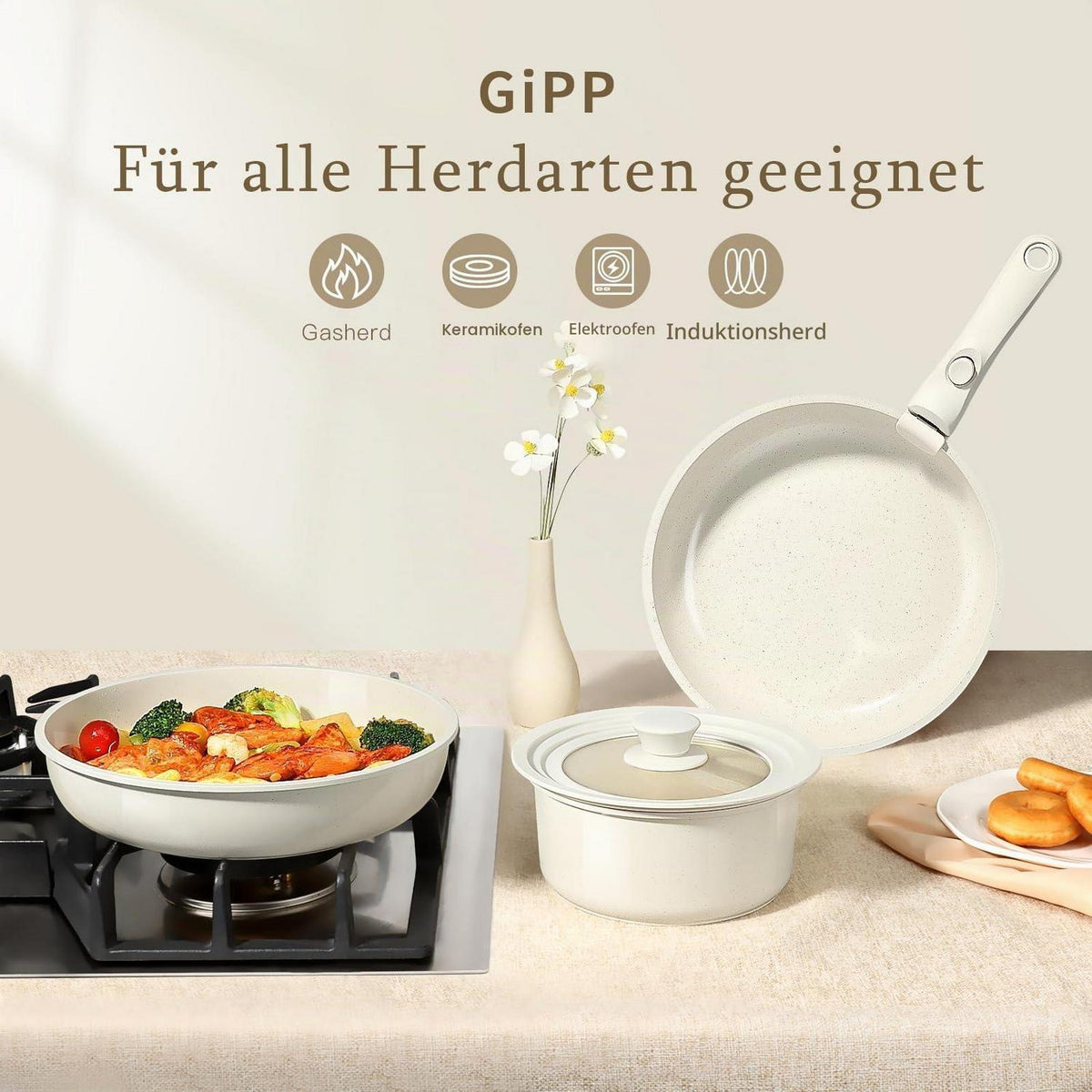 21-teiliges Granit Topfset mit abnehmbaren Griffen