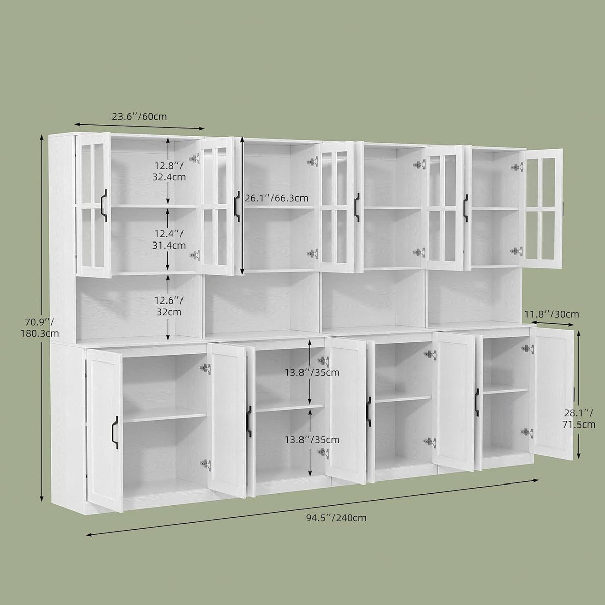 Bücherregal mit Glastüren & Arbeitsplatte – 180cm Hochschrank