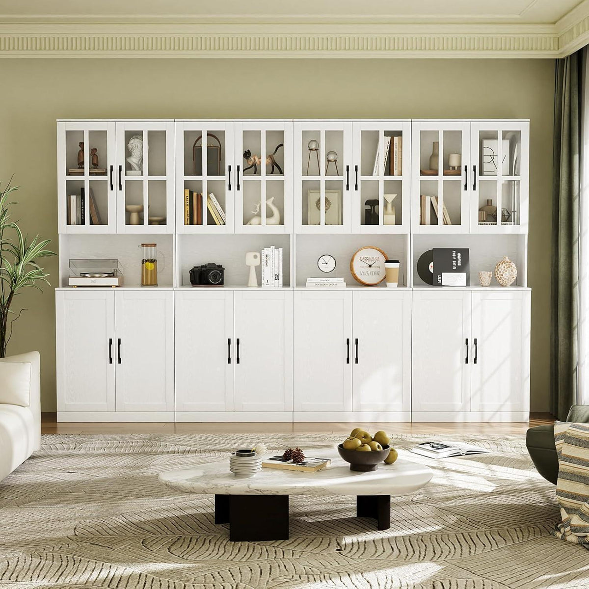 Bücherregal mit Glastüren & Arbeitsplatte – 180cm Hochschrank