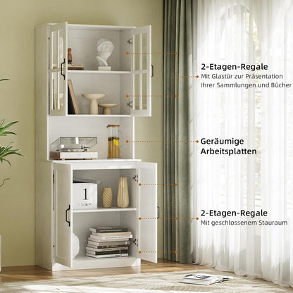 Bücherregal mit Glastüren & Arbeitsplatte – 180cm Hochschrank