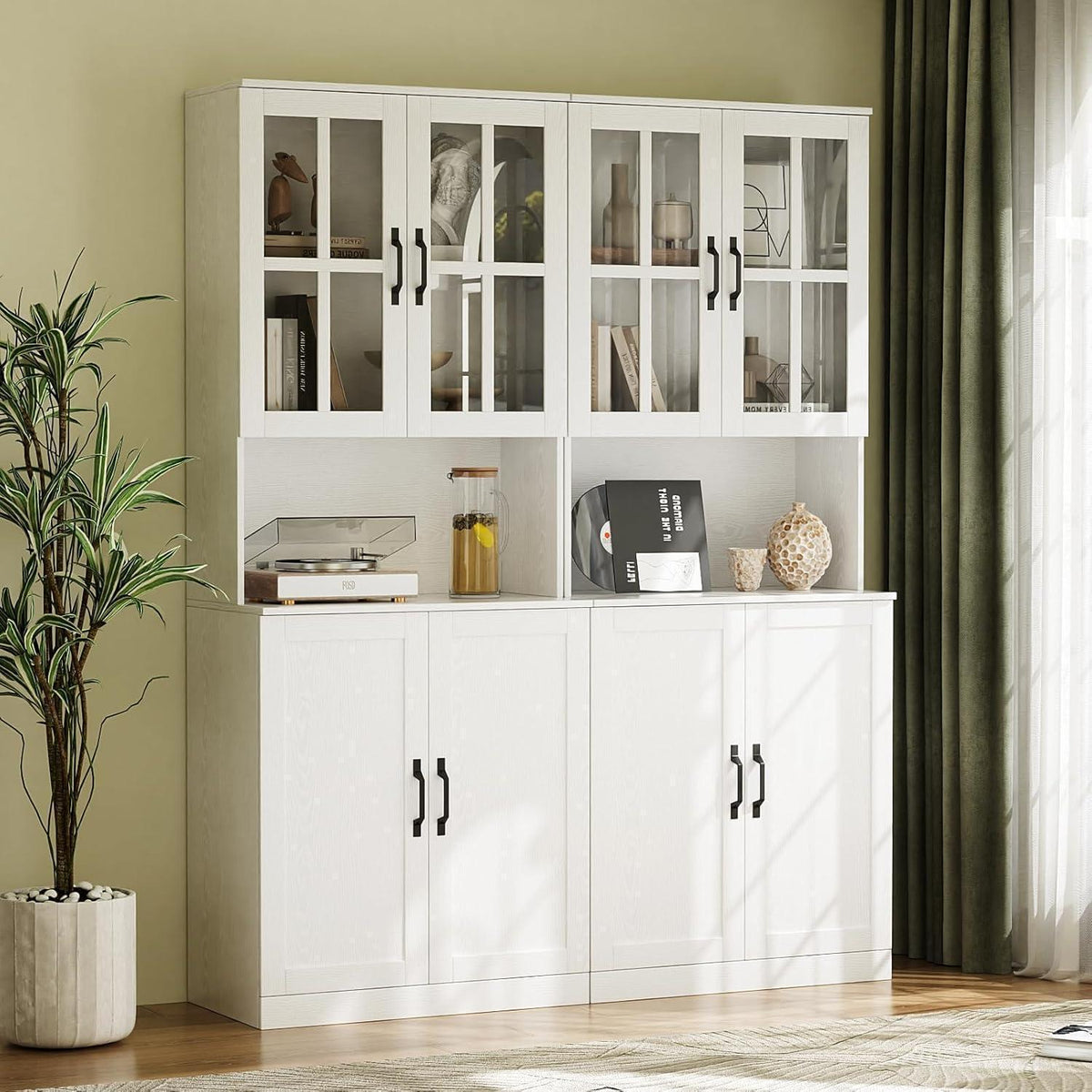 Bücherregal mit Glastüren & Arbeitsplatte – 180cm Hochschrank