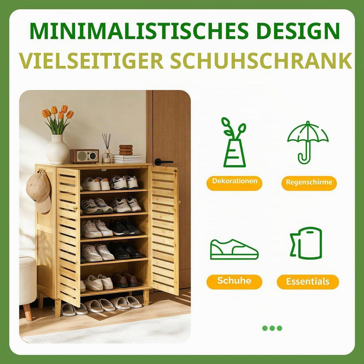 Schuhschrank mit 5 Ablagen & 2 Türen – Schuhregal für Flur & Diele