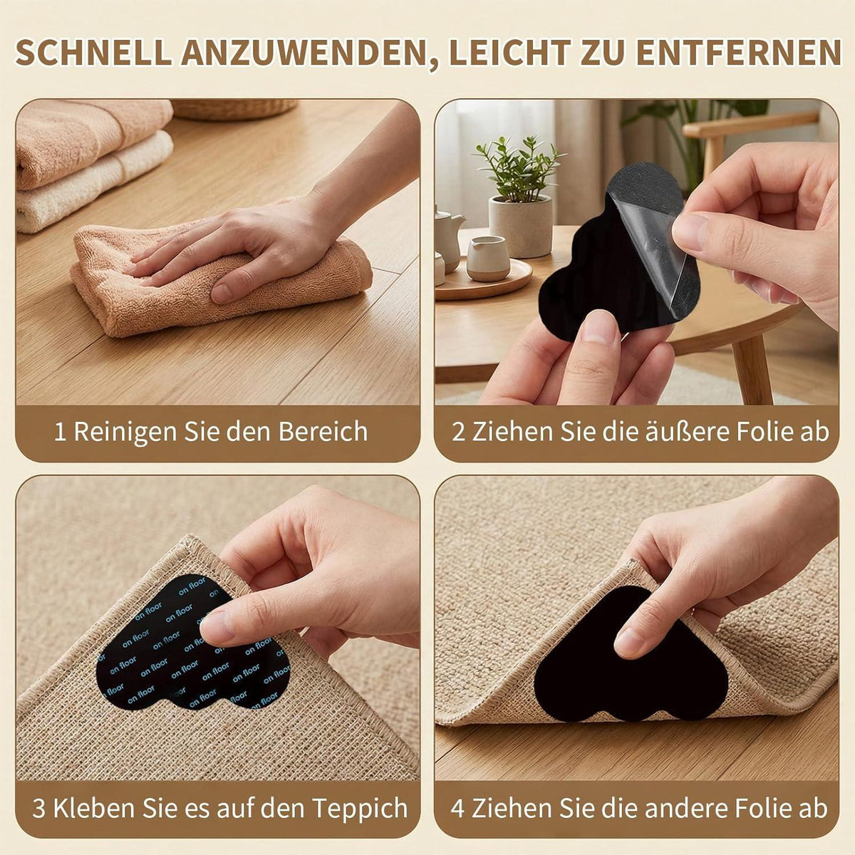 24x Antirutschmatten für Teppiche – Wiederverwendbar & Waschbar