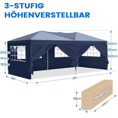 Faltpavillon 3x6m wasserdicht mit Seitenwänden & UV-Schutz