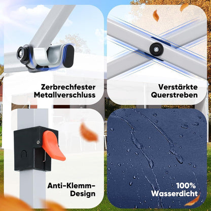 Faltpavillon 3x6m wasserdicht mit Seitenwänden & UV-Schutz