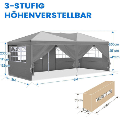 Faltpavillon 3x6m wasserdicht – Partyzelt mit Seitenwänden
