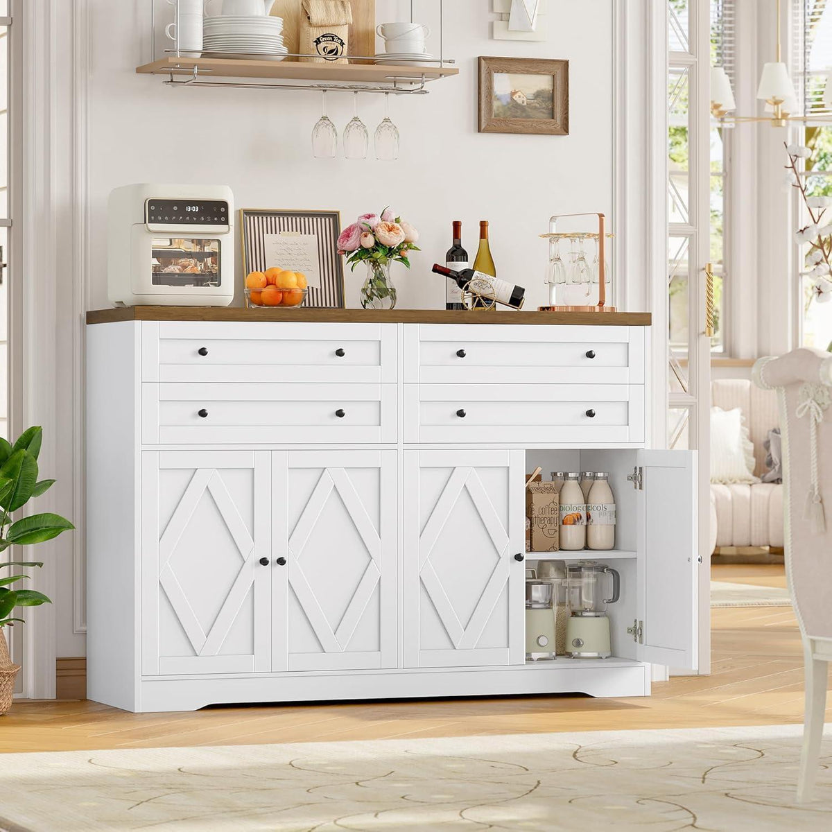 Sideboard mit Schubladen & Regalen – Weiß & Braun
