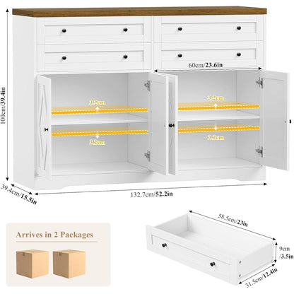 Sideboard mit Schubladen & Regalen – Weiß & Braun