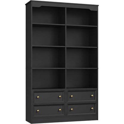 Bücherregal 180 cm mit 4 Schubladen & 8 Fächern – Schwarz