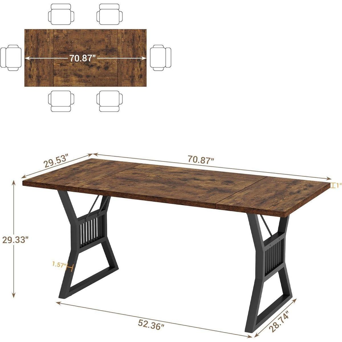 Industrietisch Esstisch Holz Metall 180x75x74 cm Retro Schwarz