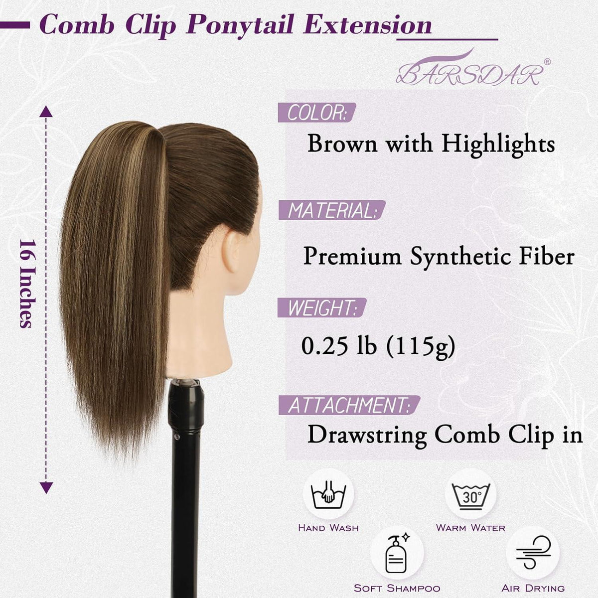 Braune Pferdeschwanz Verlängerung mit Blond Highlights, 40cm