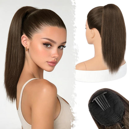 Braune Pferdeschwanzverlängerung 40cm mit Kordelzug & Clip