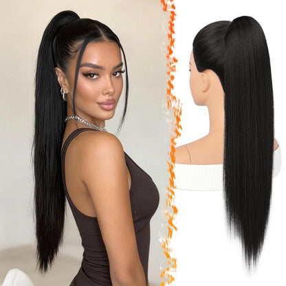 Glatter Pferdeschwanz 70cm – Schwarz, mit Kordelzug & Clip
