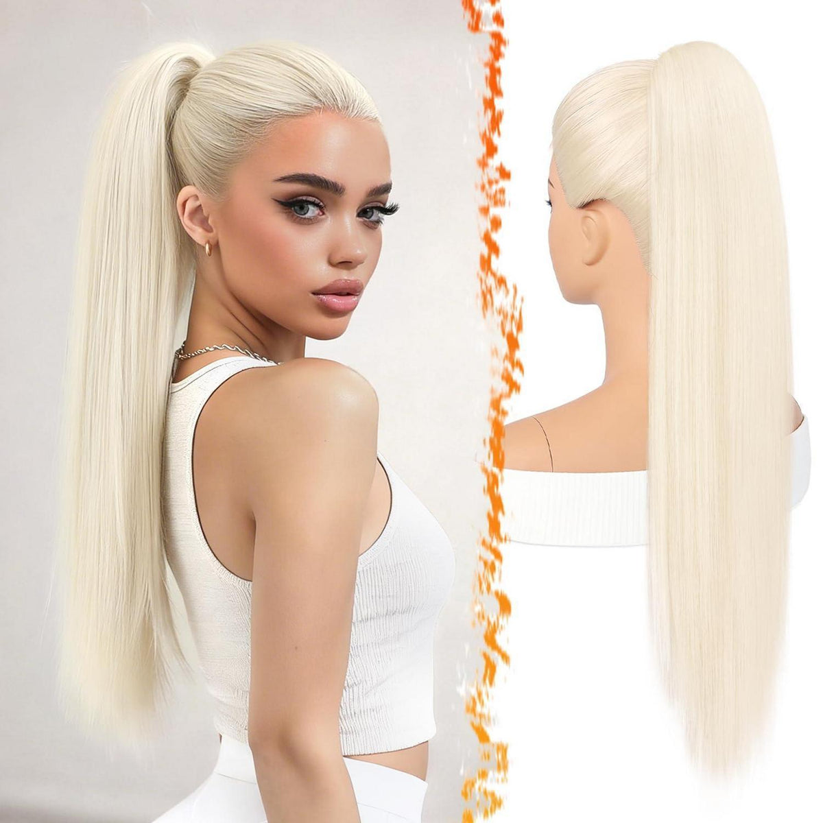 Platinblond Pferdeschwanzverlängerung 70cm mit Kordelzug