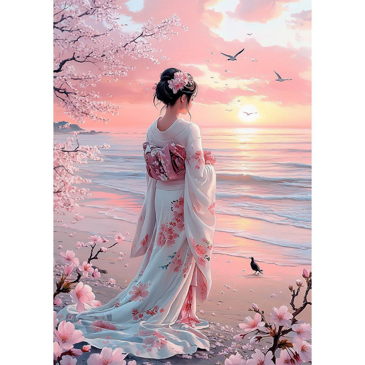 5D Diamantmalerei Japanische Frau Kirschblüten Vollbild