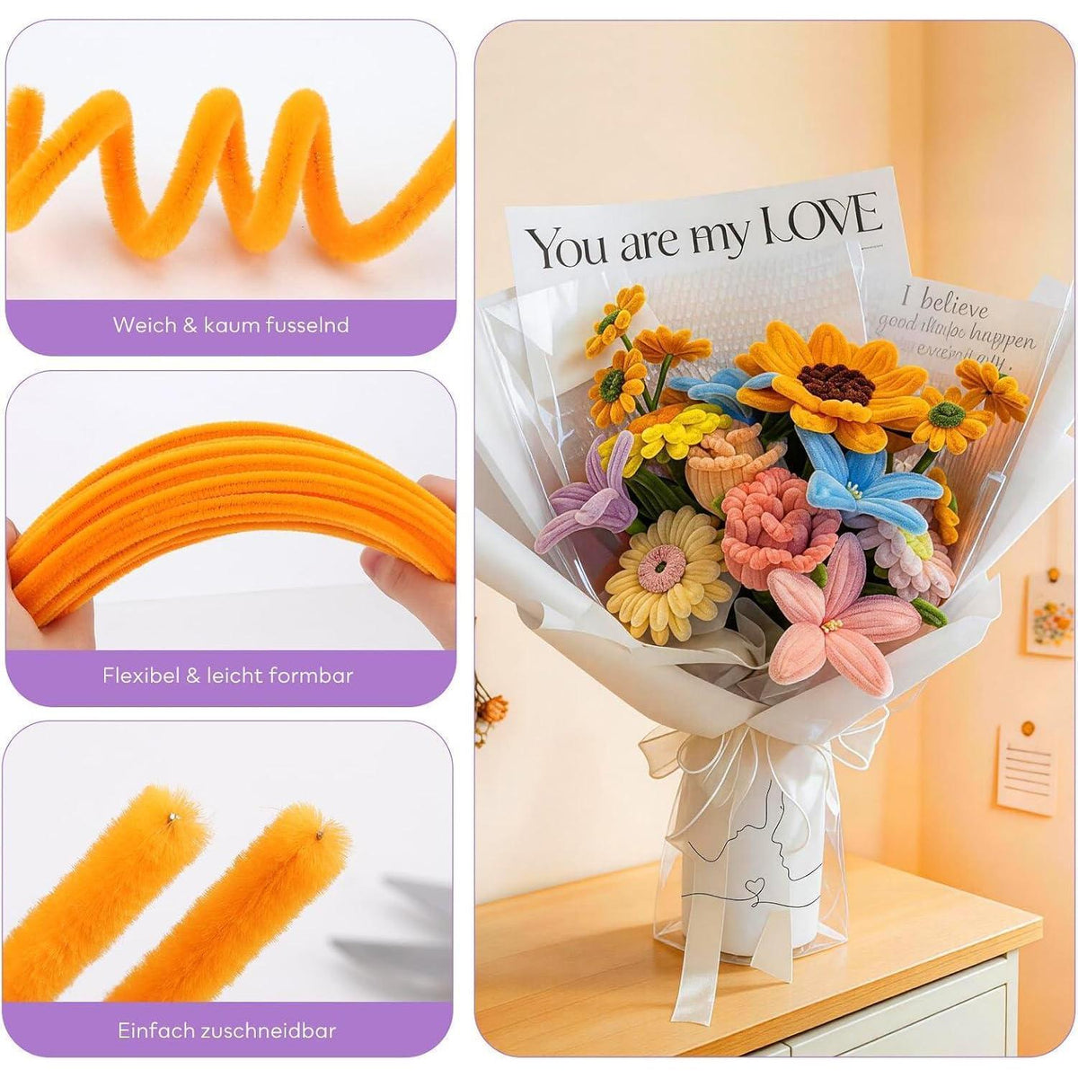 800 Pfeifenreiniger Blumen Set | Basteln, Valentinstag, Weihnachten
