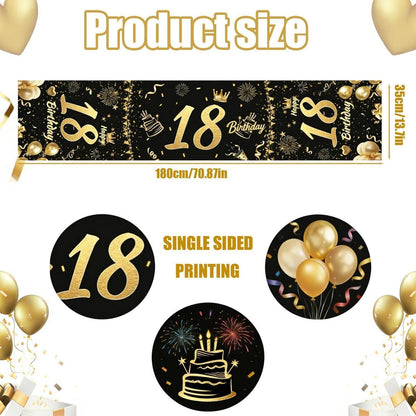 Tischläufer 18. Geburtstag Schwarz Gold | Partydeko zum 18. Geburtstag