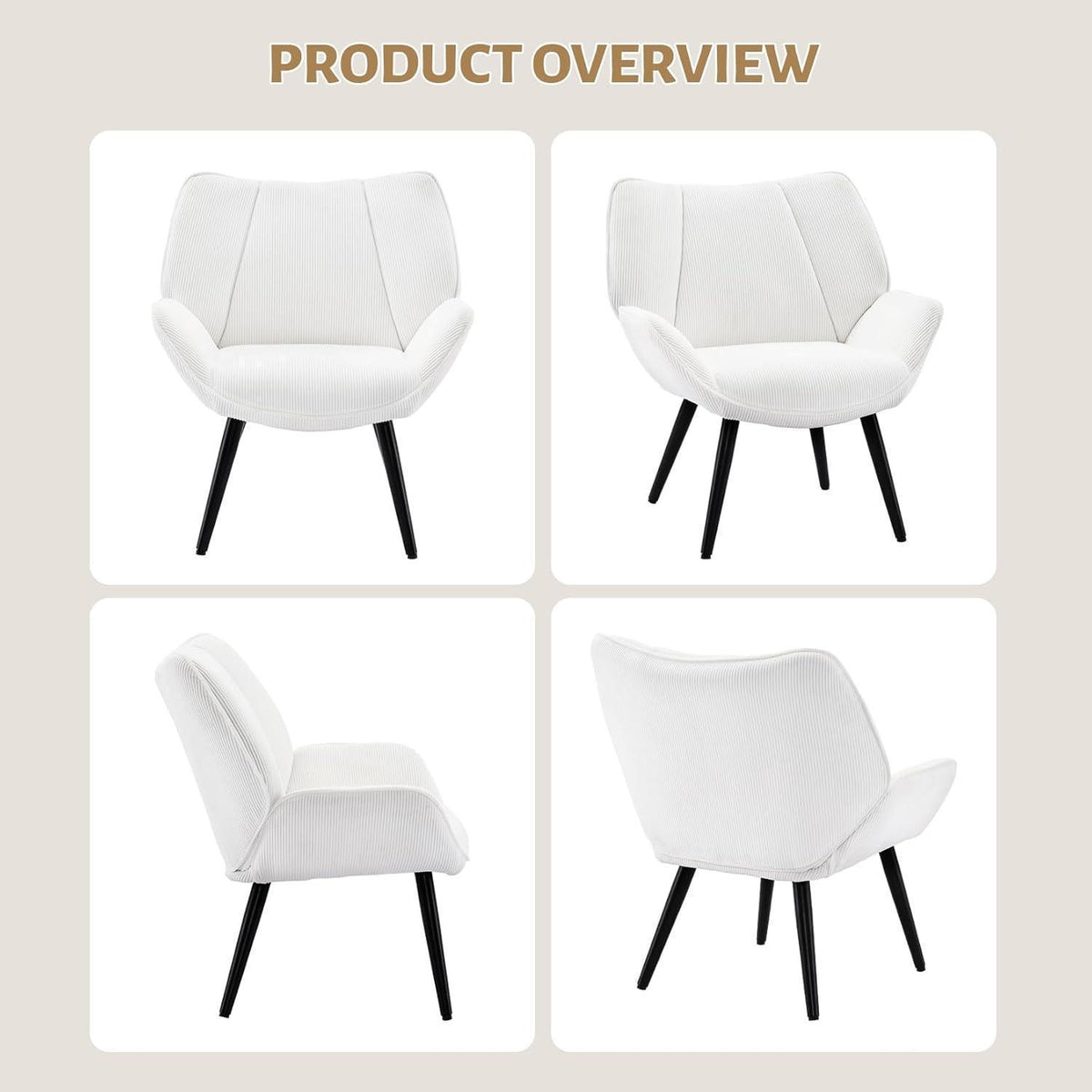 Lounge Sessel Cord Flügellehne Weiß – Bequemer Relax Sessel